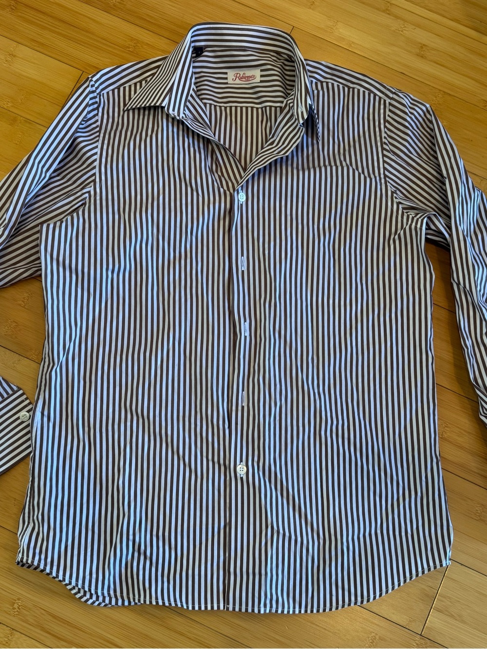 LIKE NEW Never Worn! Rubirosa Paris Brown Poplin Striped Button Down Sz S